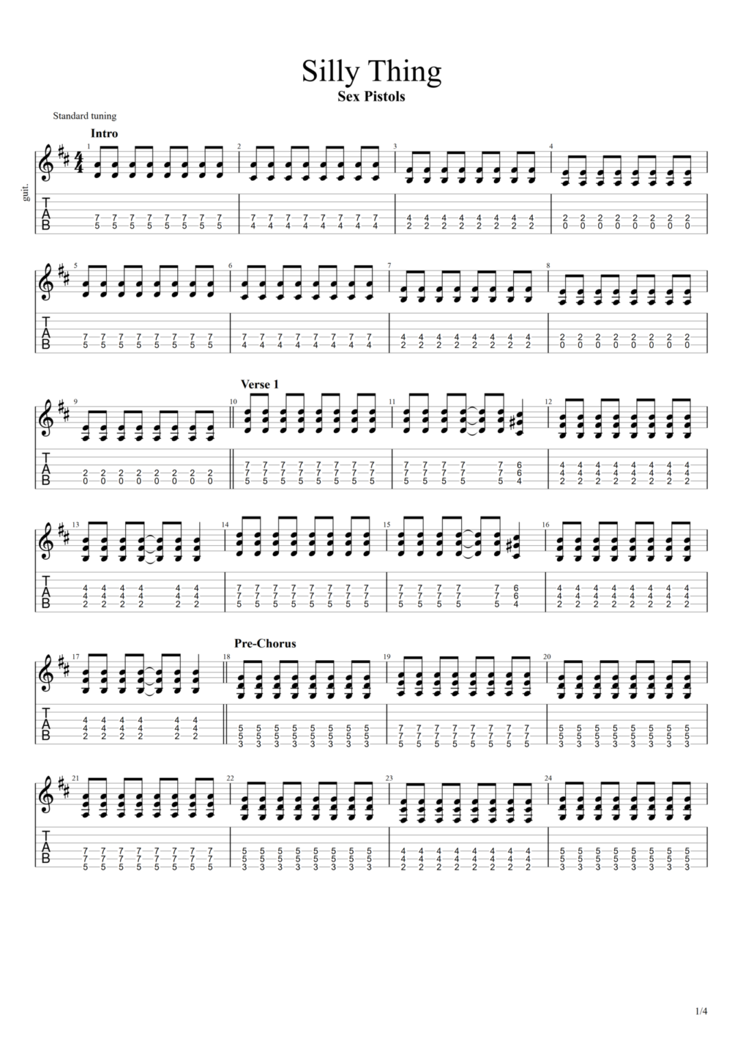 Sex Pistols Silly Thing Guitar Chords Tab Guitar Jam