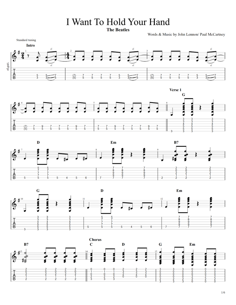 The Beatles "I Want To Hold Your Hand" Guitar Tab