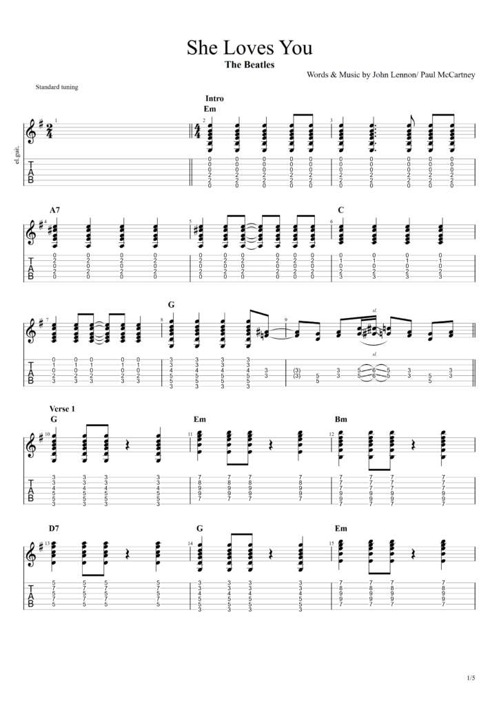 The Beatles "She Loves You" Guitar Tab