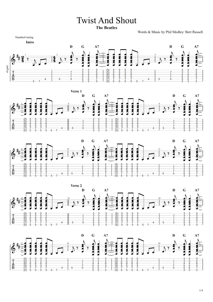 The Beatles "Twist And Shout" Guitar Tab
