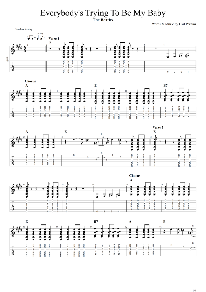 The Beatles "Everybody's Trying To Be My Baby" Guitar Tab