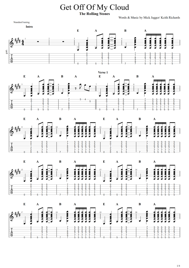 The Rolling Stones "Get Off Of My Cloud" Guitar Tab