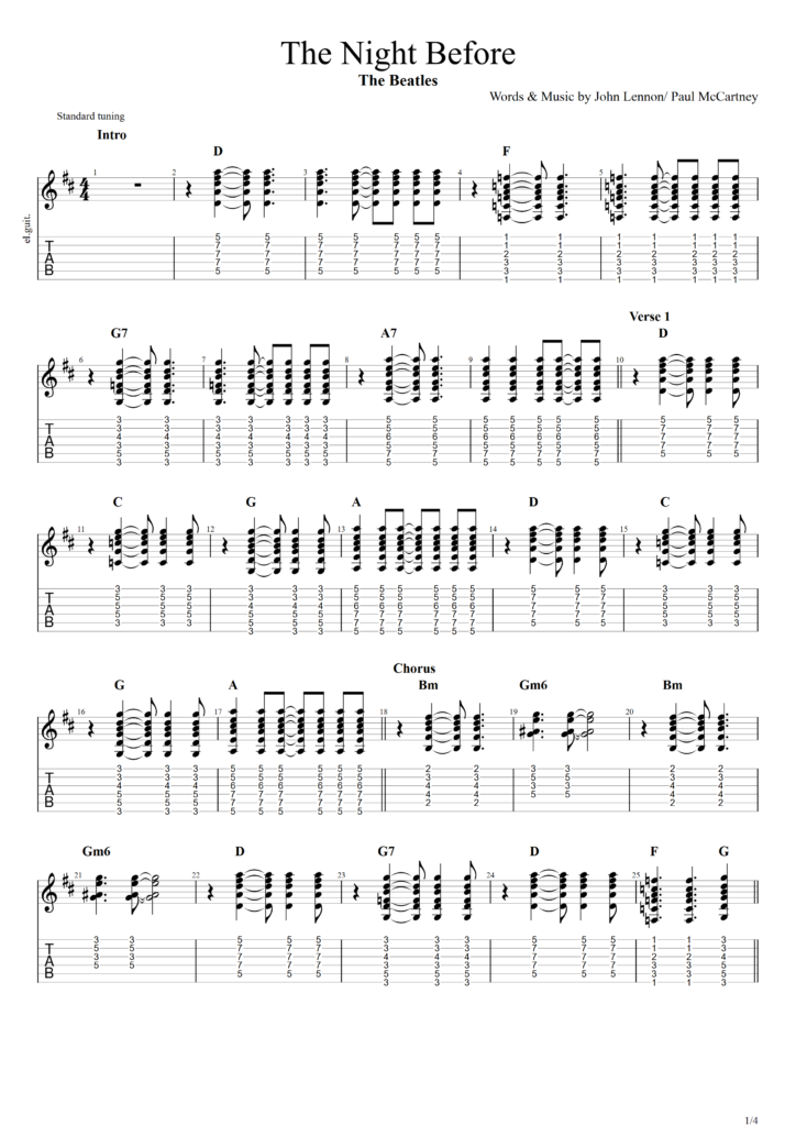 The Beatles "The Night Before" Guitar Tab