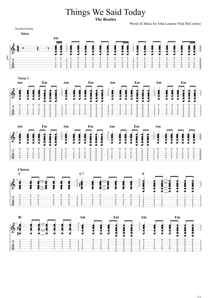 Guitar tab image for The Beatles' "Things We Said Today"