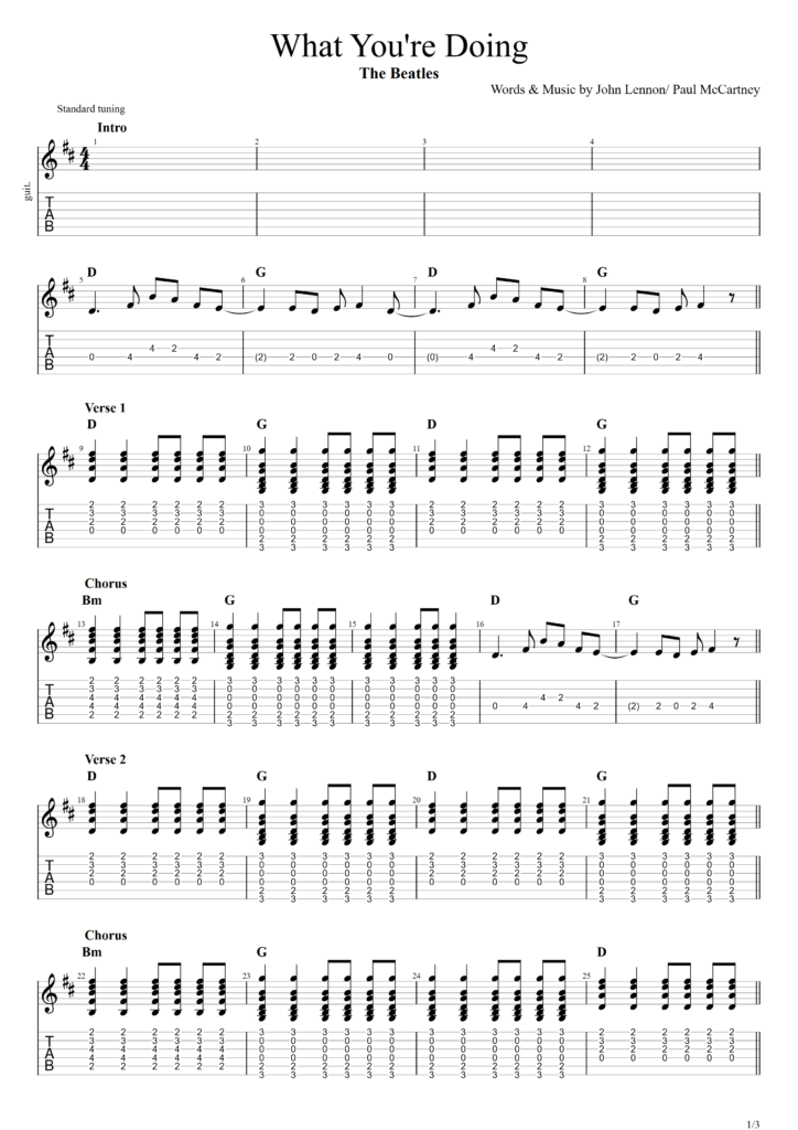 The Beatles "What You're Doing" Guitar Tab