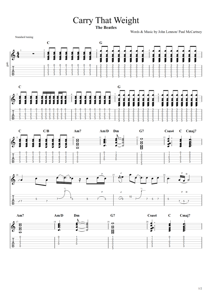 The Beatles "Carry That Weight" Guitar Tab
