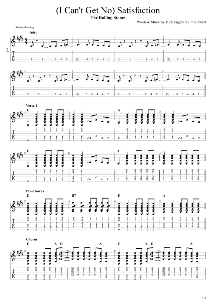 The Rolling Stones "(I Can't Get No) Satisfaction" Guitar Tab