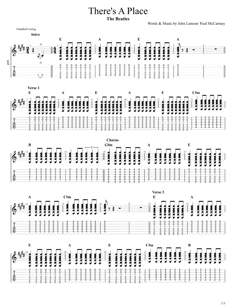 The Beatles "There's A Place" Guitar Tab