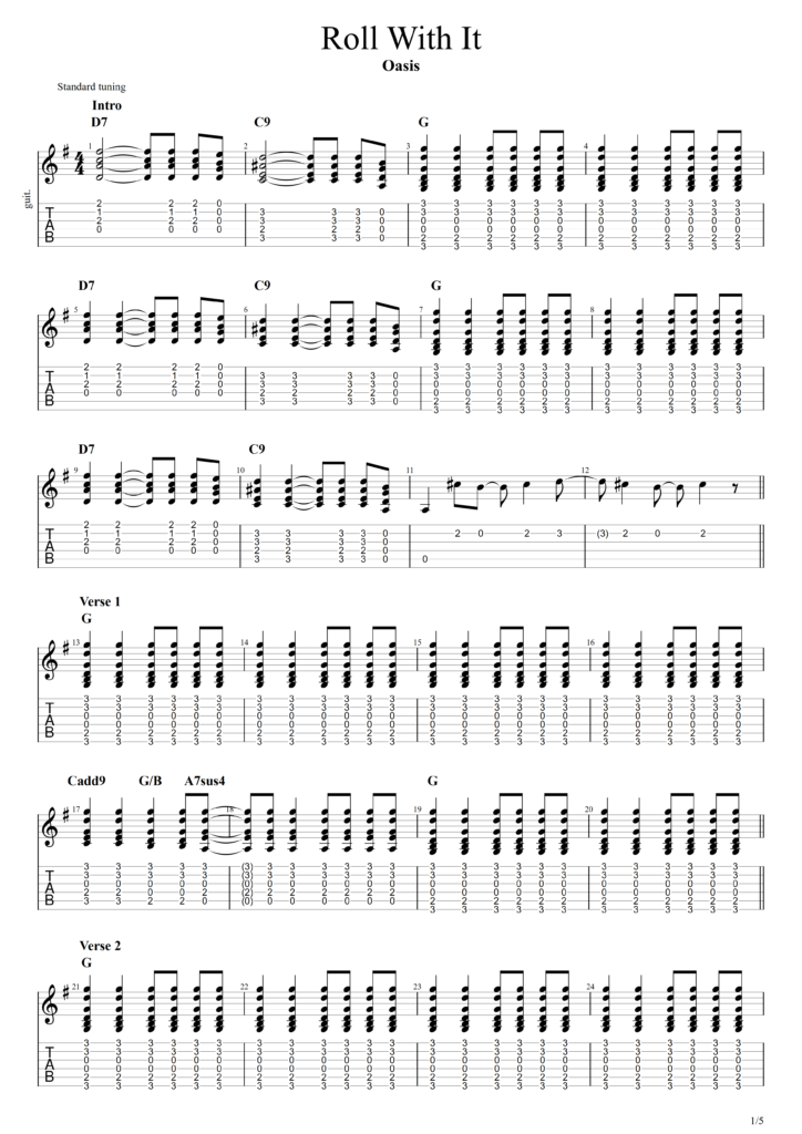 Oasis "Roll With It" Guitar Tab