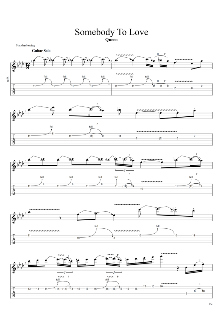 Queen "Somebody To Love" Guitar Solo Tab