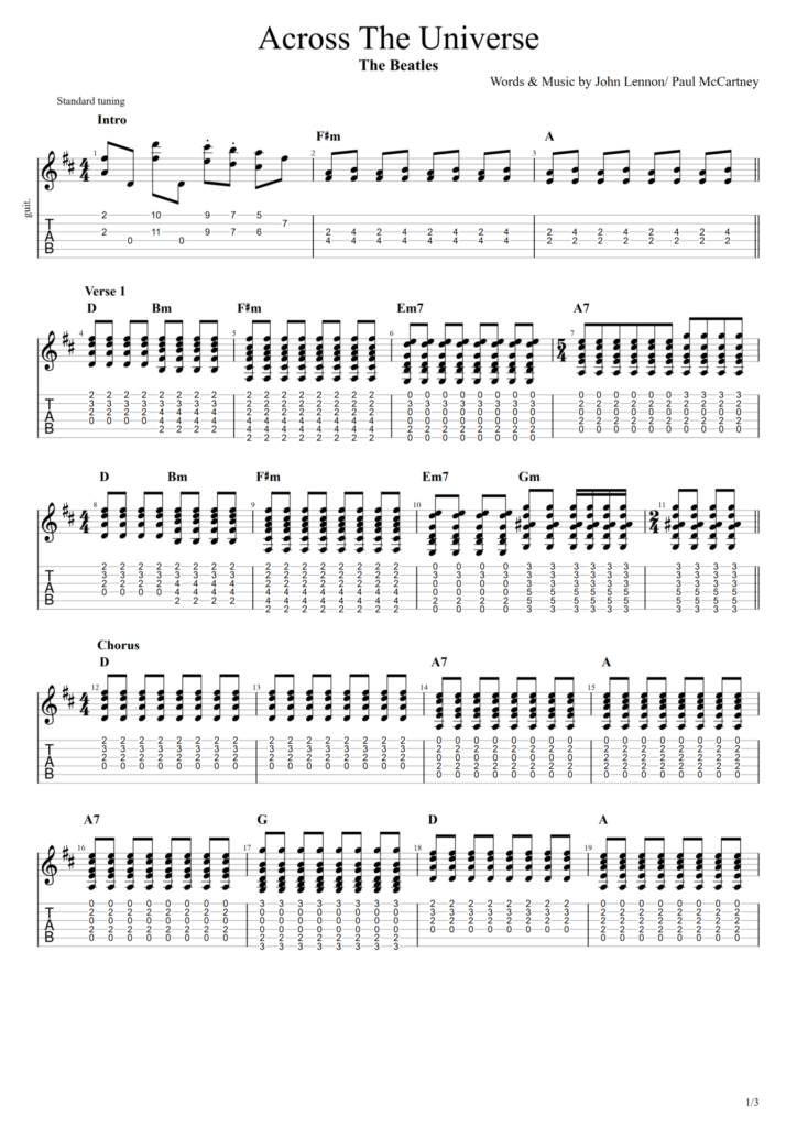 The Beatles "Across The Universe" Guitar Tab