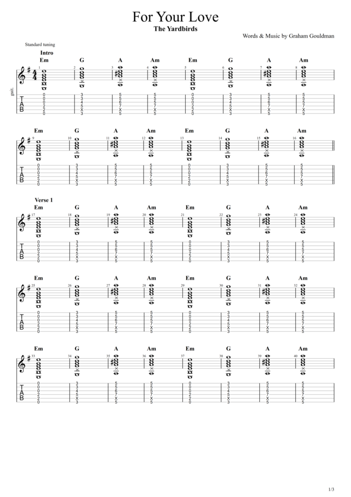 The Yardbirds "For Your Love" Guitar Tab