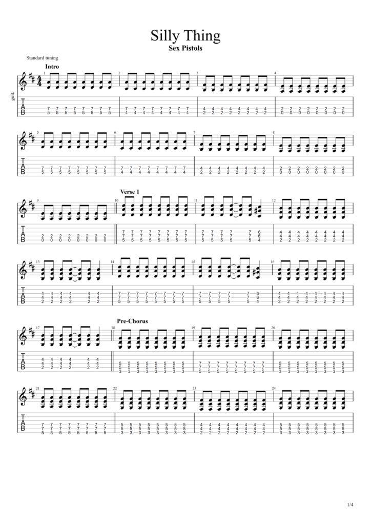 Sex Pistols "Silly Thing" Guitar Tab