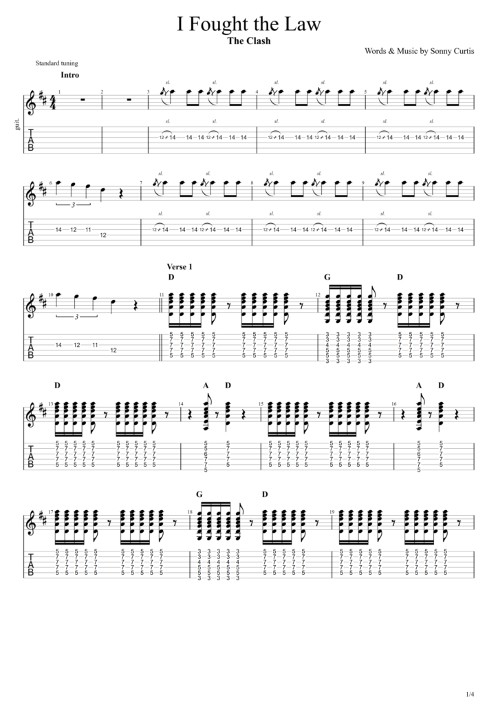 The Clash "I Fought the Law" Guitar Tab