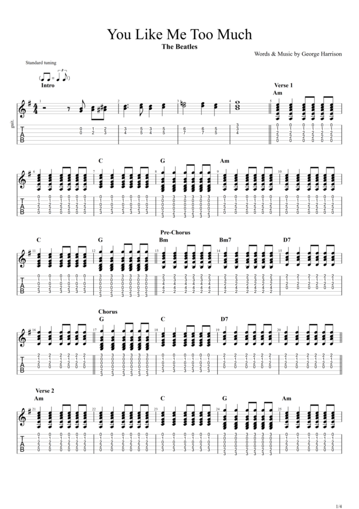 The Beatles "You Like Me Too Much" Guitar Tab