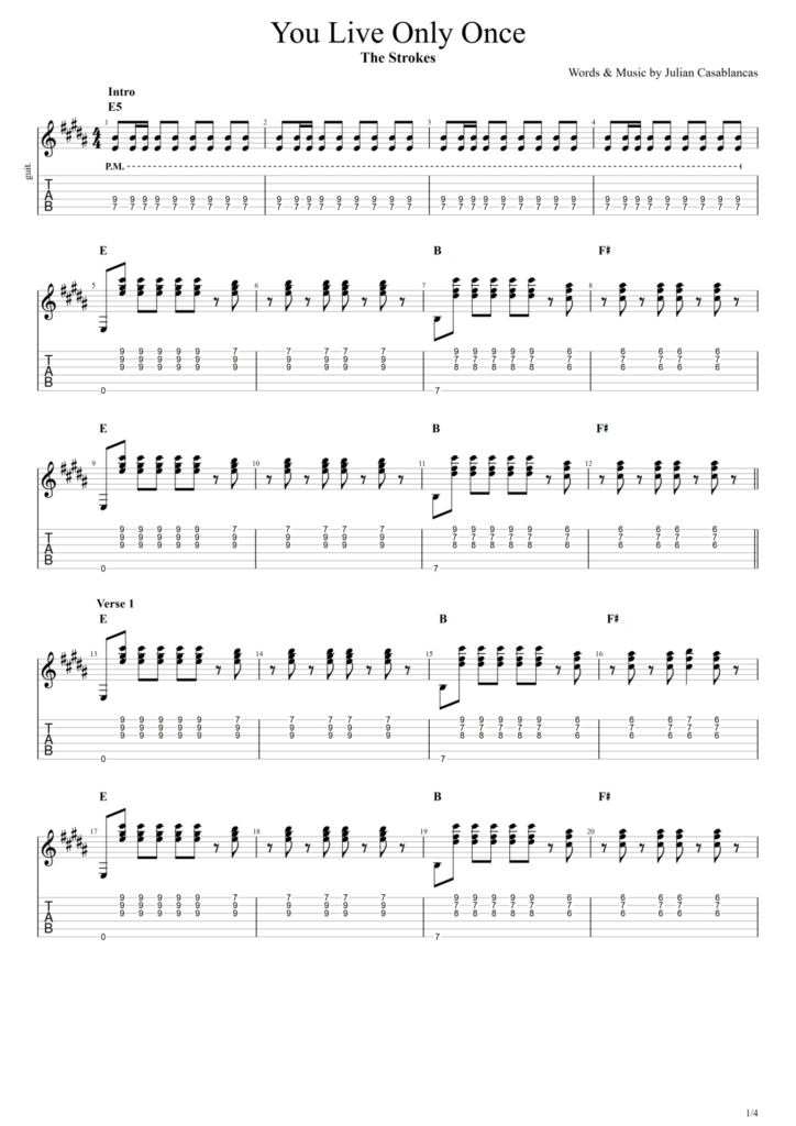 The Strokes "You Live Only Once" Guitar Tab