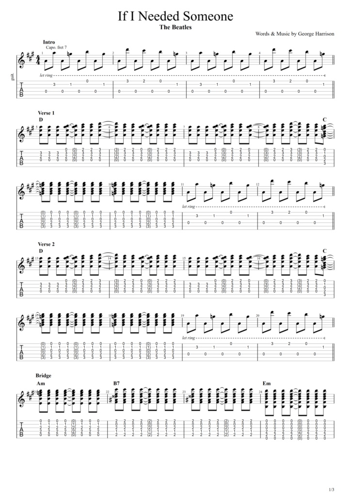 The Beatles "If I Needed Someone" Guitar Tab