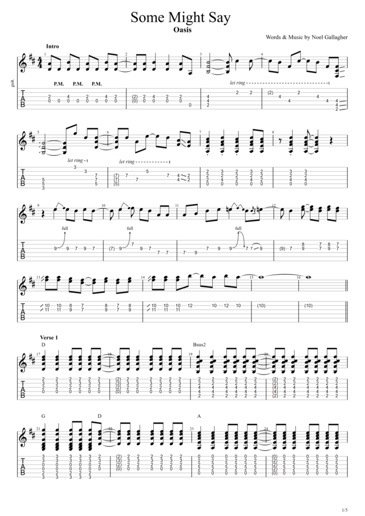 Oasis "Some Might Say" Guitar Tab