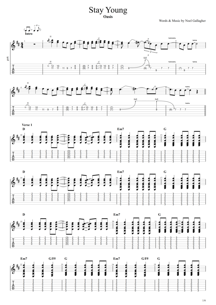 Oasis "Stay Young" Guitar Tab