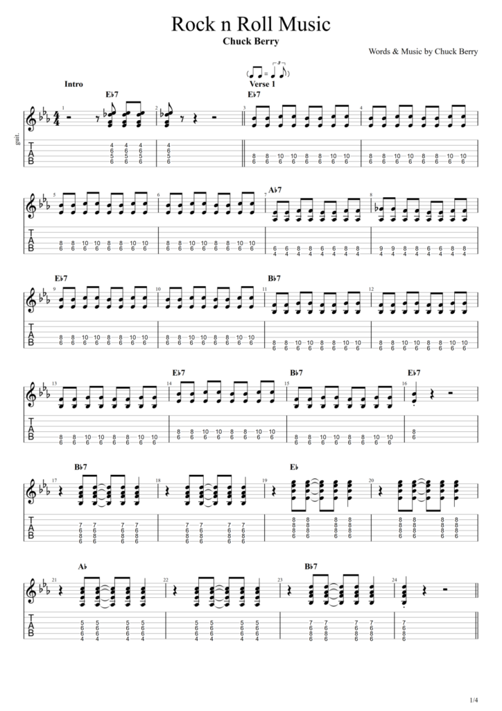 Chuck Berry "Rock and Roll Music" Guitar Tab