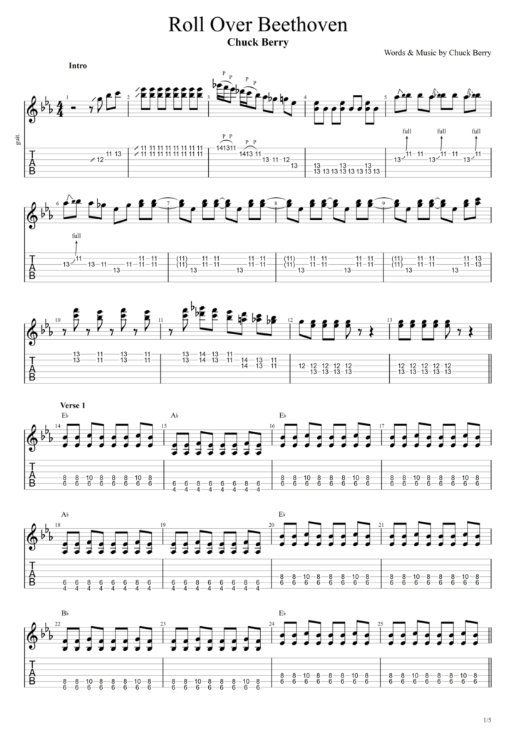 Chuck Berry "Roll Over Beethoven" Guitar Tab