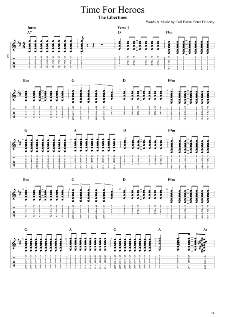 The Libertines "Time For Heroes" Guitar Tab