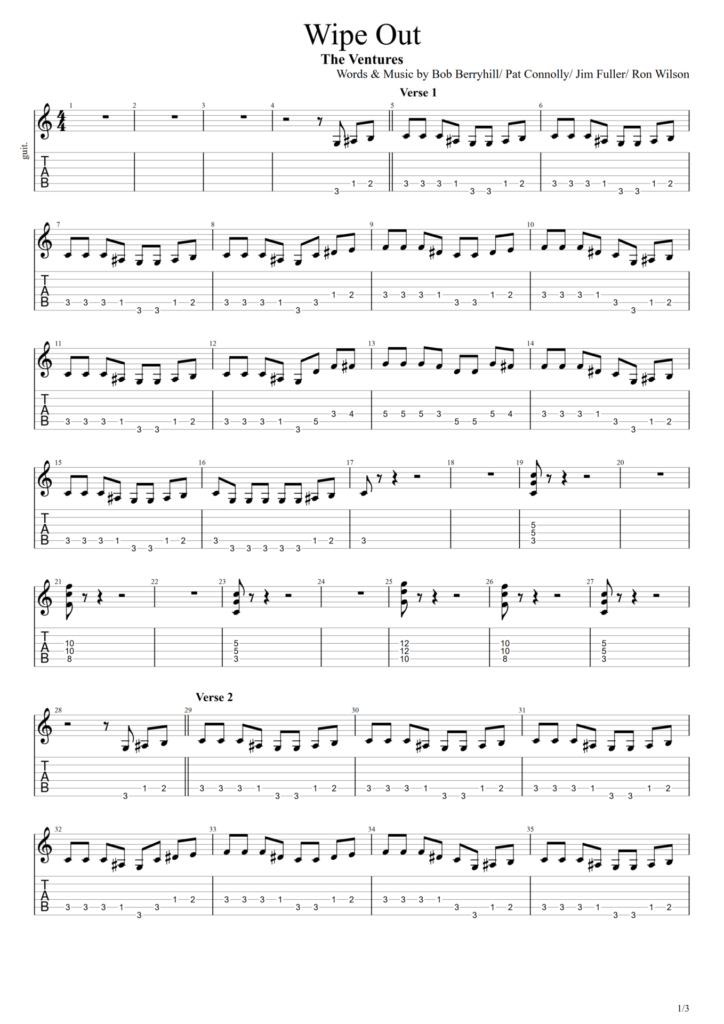 The Ventures "Wipe Out" Guitar Tab