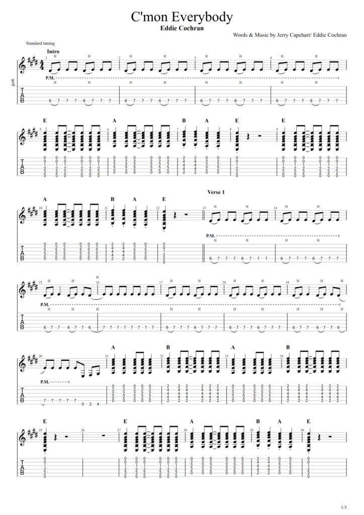 How to Play “C’mon Everybody” by Eddie Cochran on Guitar with Tab ...