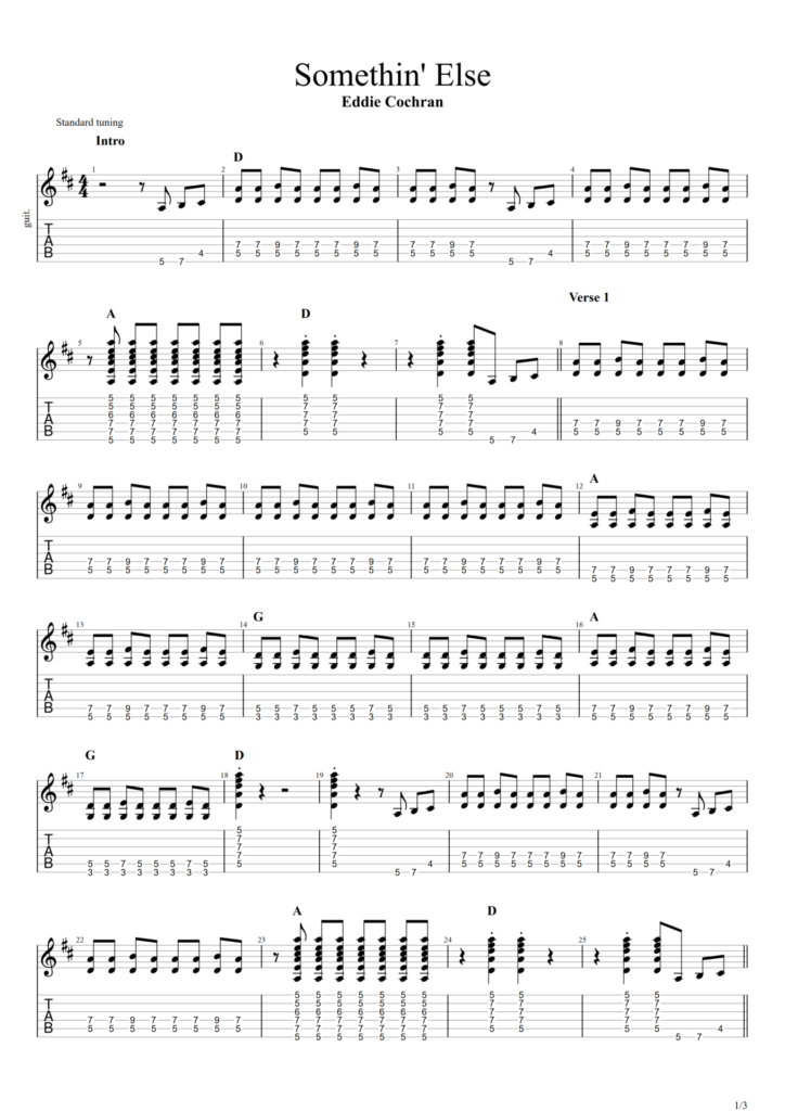 How to Play “Somethin’ Else” by Eddie Cochran on Guitar with Tab ...